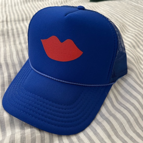 Clare V Accessories - Clare V. Trucker Hat in Cobalt w/ Lips